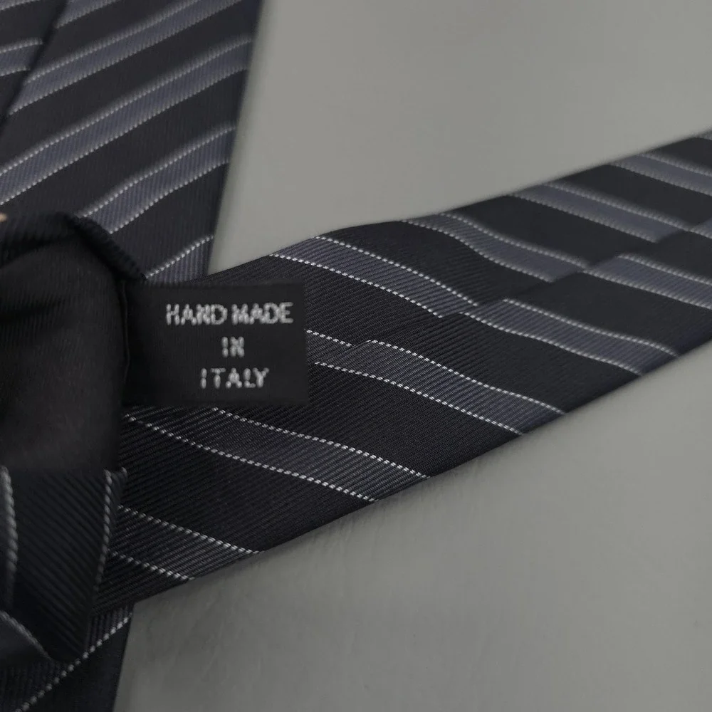 Giorgio Armani Tie Lot Of 2 Mens Gray Silk Striped Classic Hand Made Italy